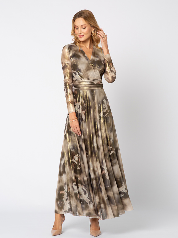 Beżowo złota sukienka z wiązaniem w talii Alice