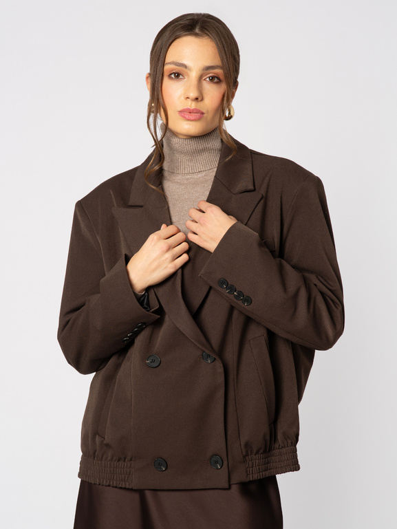 Brązowa marynarka dwurzędowa ze ściągaczem z tyłu