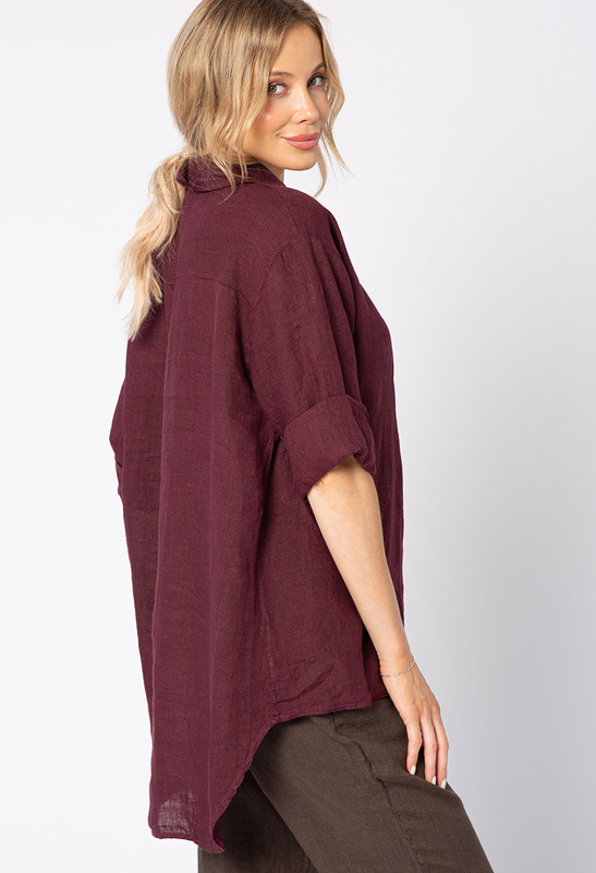 Lniana bordowa koszula