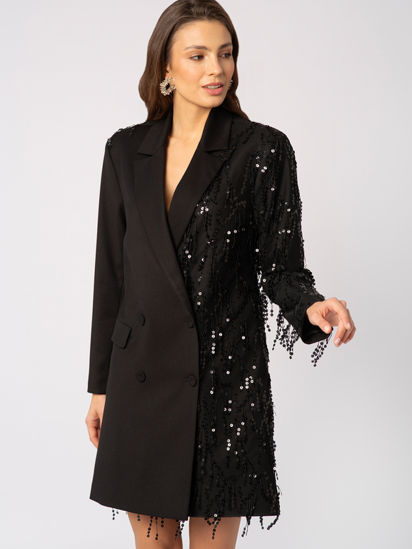 Czarna marynarka łączona z siatką z cekinami Perlage