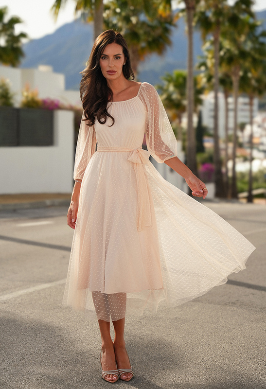 Sukienka z beżowego tiulu w delikatne groszki Sophie