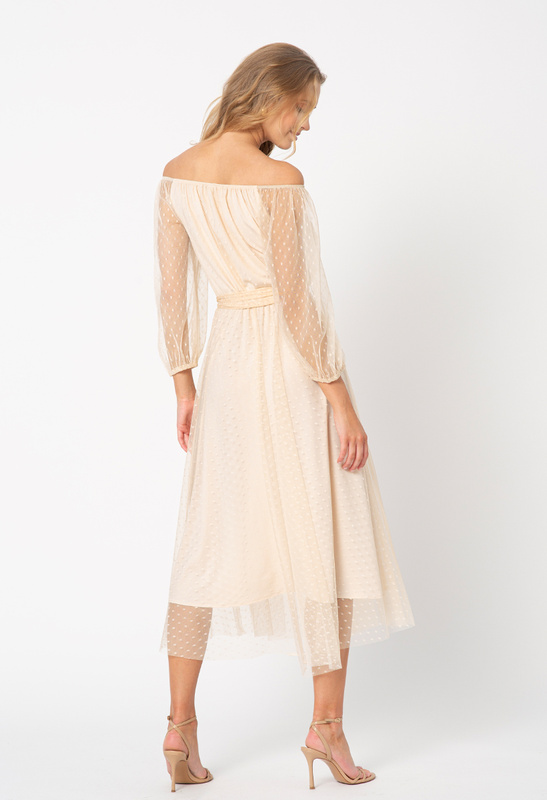 Sukienka z beżowego tiulu w delikatne groszki Sophie