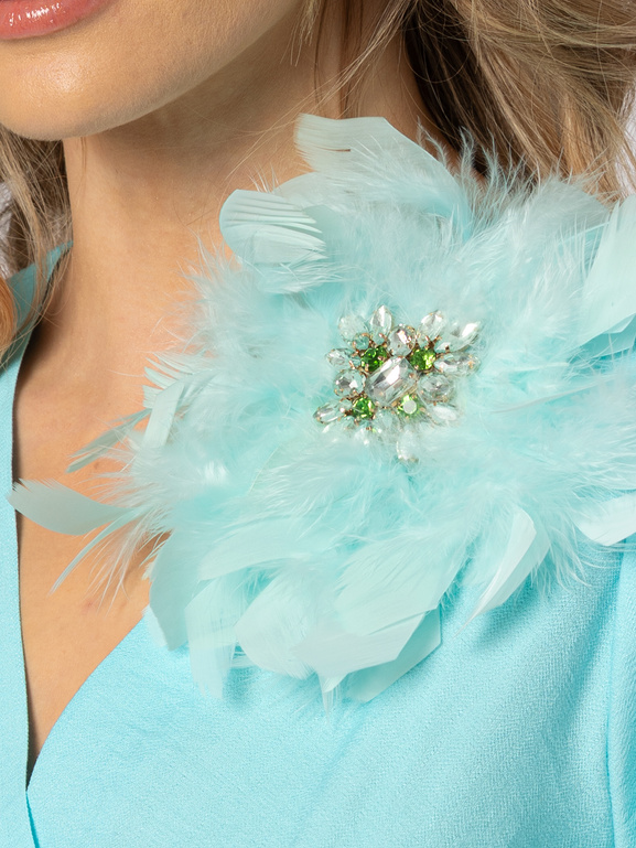 Broszka z piórek z kryształkami miętowa