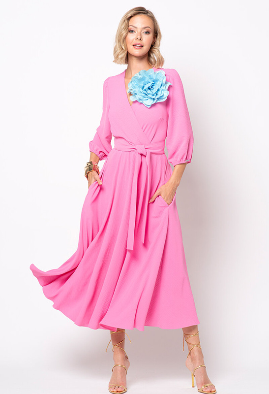 Różowa midi sukienka z paskiem Ophélie