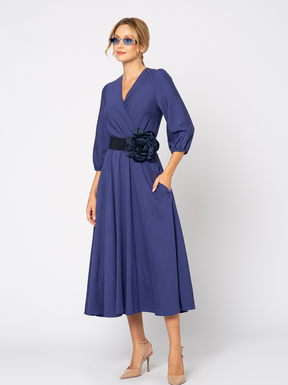 Granatowy pasek z kwiatem na gumie