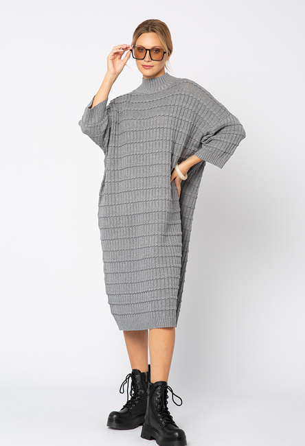 Dzianinowa szara sukienka z półgolfem