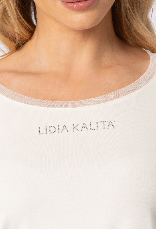 Waniliowa bluzka z wiskozy z długim rękawem