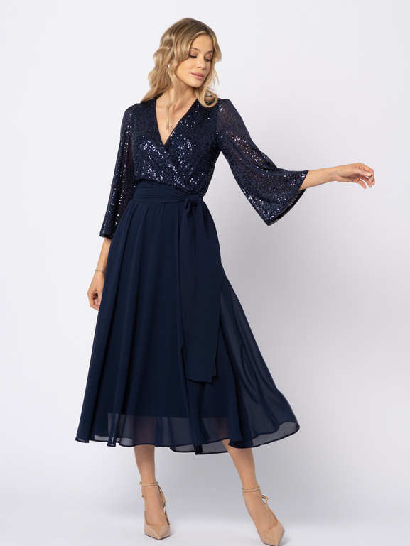 Granatowa sukienka z cekinową górą Lille