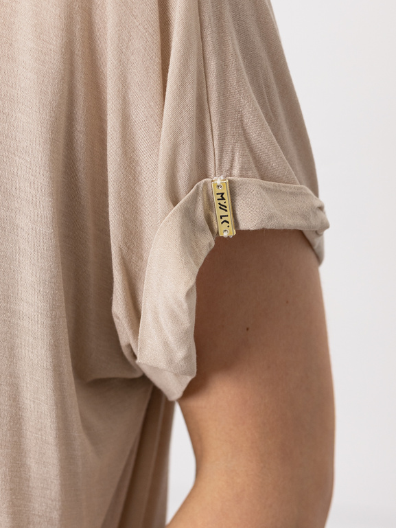 Bluzka z krótkim rękawem z domieszką kaszmiru beżowa