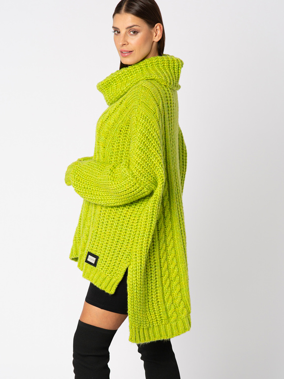 Oversizowy zielony sweter z golfem Élysée