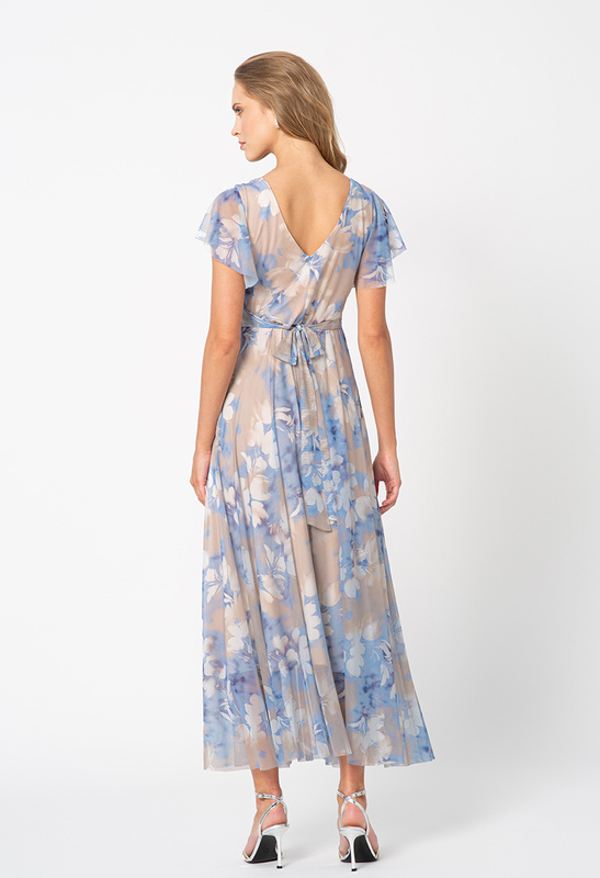 Błękitno-beżowa sukienka z siatki Risa