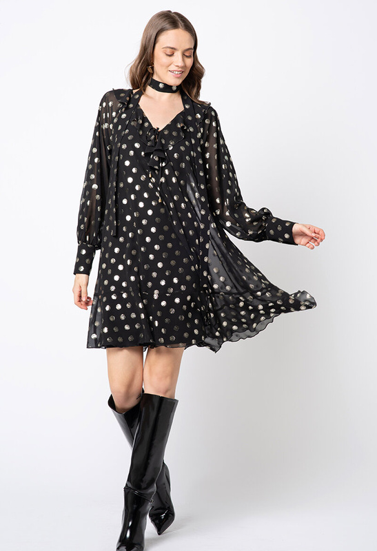 Czarna sukienka w złote grochy Mélodie