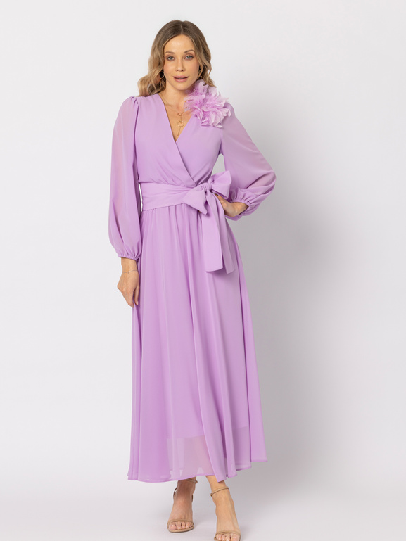 Liliowa broszka z piórek