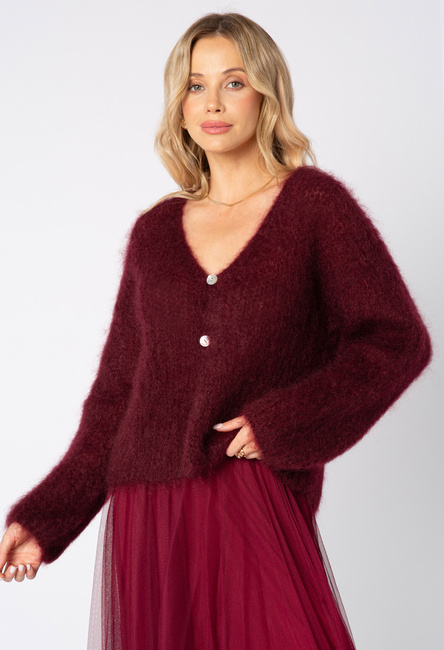 Moherowy bordowy sweter zapinany na guziki
