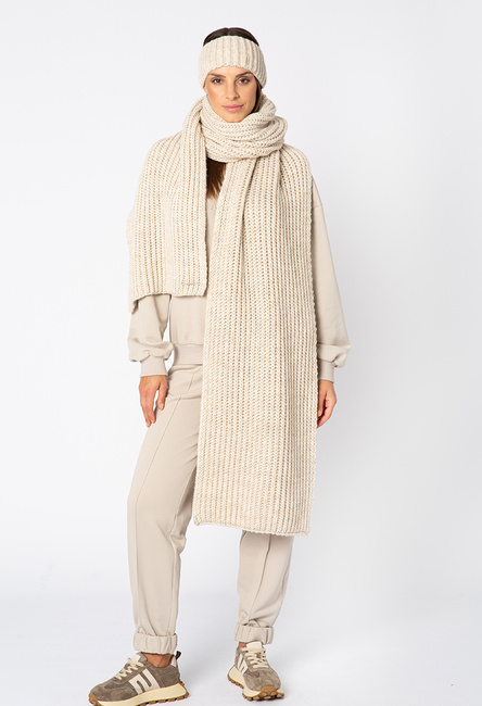 Szal w komplecie z opaską w kolorze beżowym