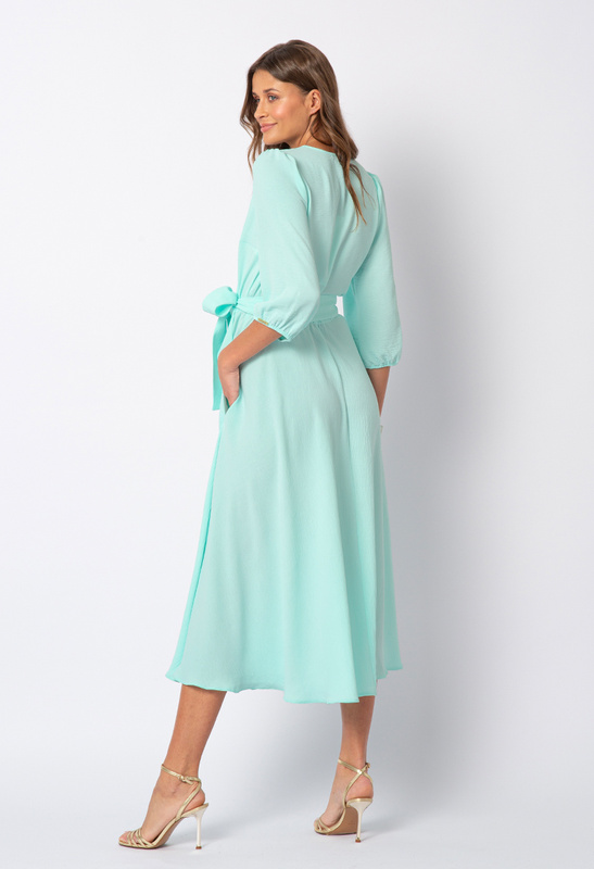 Seledynowa midi sukienka z paskiem Ophélie