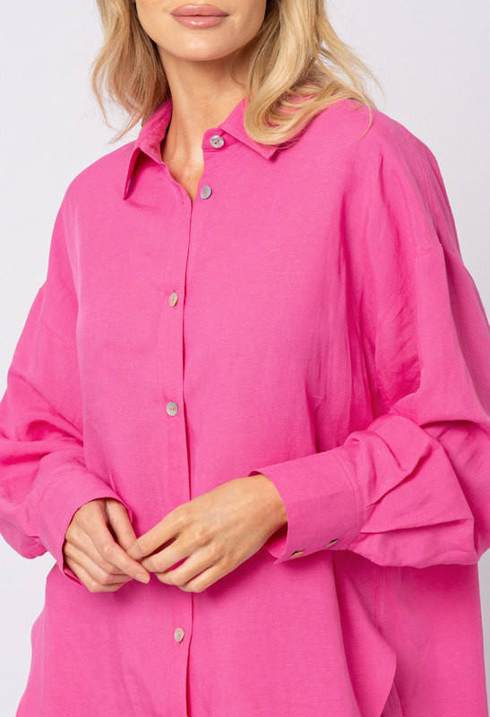 Różowa koszula wiskoza z lnem
