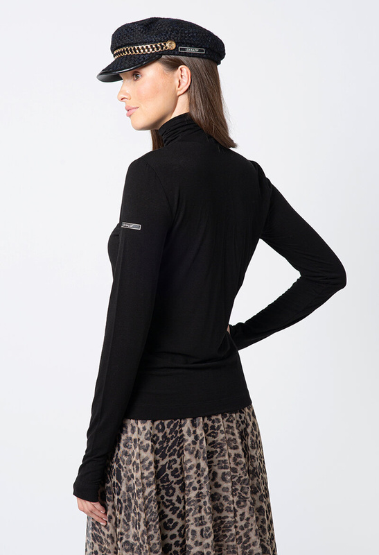 Czarny golf z gładkiej dzianiny tencel z domieszką wełny Anne