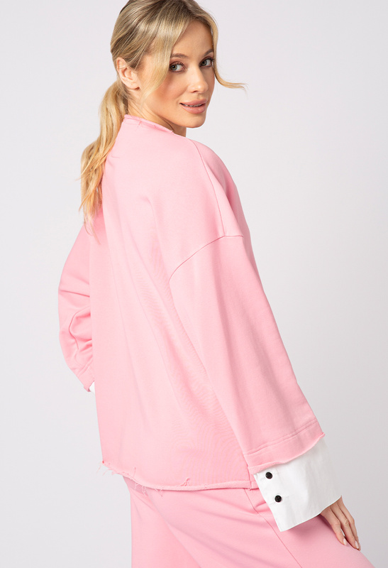 Różowa bawełniana bluza z koszulowym mankietem Callie