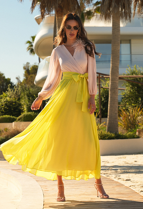 Sukienka szyfonowa beżowo-żółta Sydney