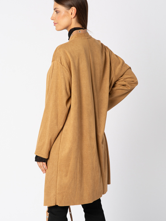 Beżowy kardigan z ozdobnymi taśmami