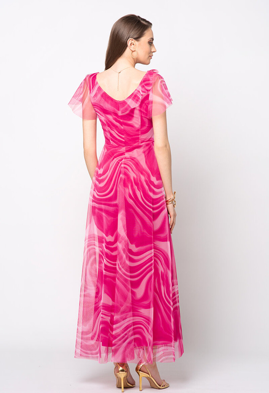 Różowa sukienka z tiulu z falbanami Malou