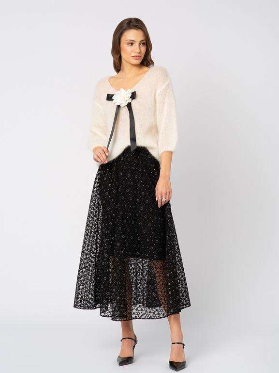 Czarna tiulowa spódnic z flokowymi kwiatami Manon