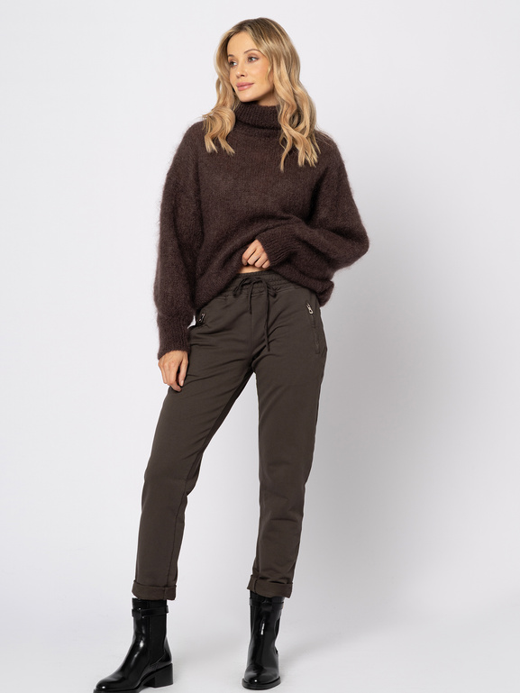 Bawełniane brązowe spodnie 3/4 z troczkiem