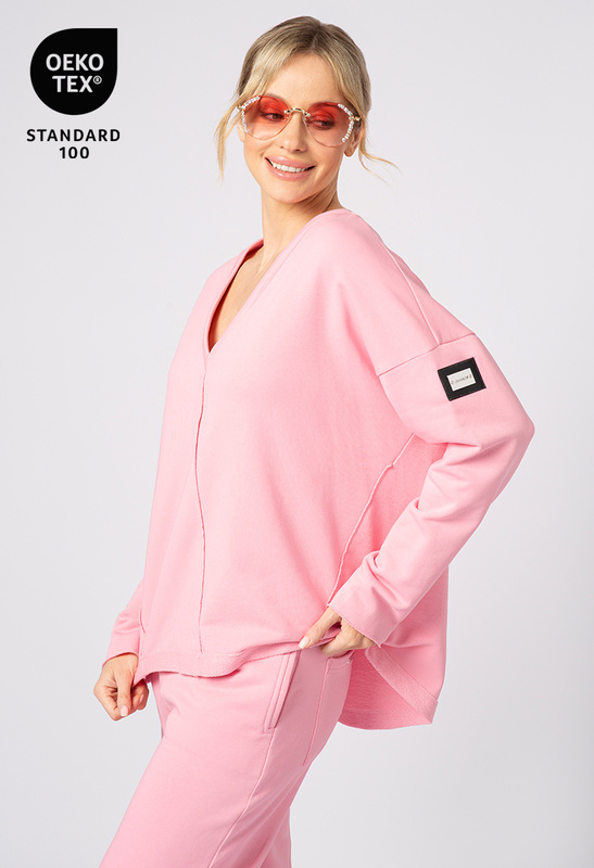 Różowa bawełniana bluza z dekoltem w serek Zoe