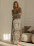 Beżowa długa koronkowa sukienka z halką
