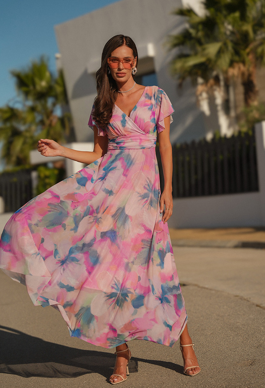 Różowo-błękitna sukienka z siatki Risa