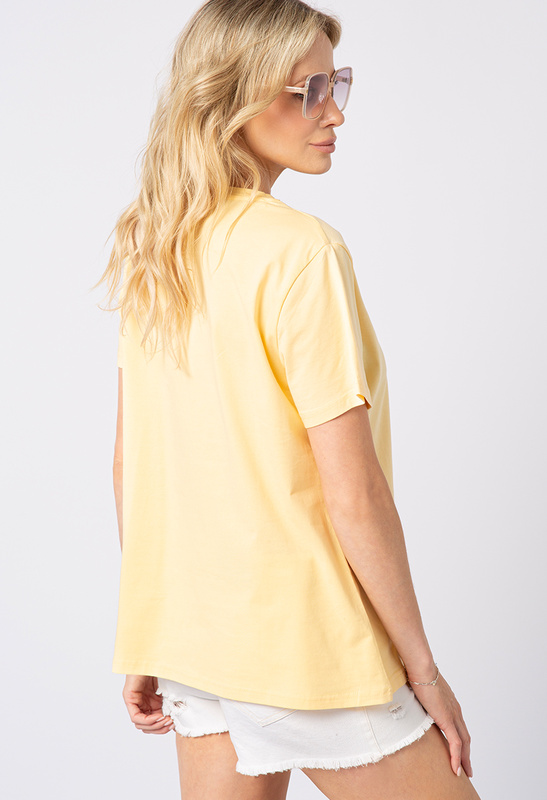 Żółty t-shirt z pszczółkami i kwiatkami kryształowymi