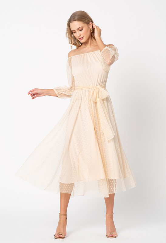 Sukienka z beżowego tiulu w delikatne groszki Sophie