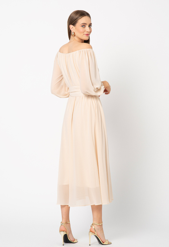 Sukienka z beżowego szyfonu Vichy