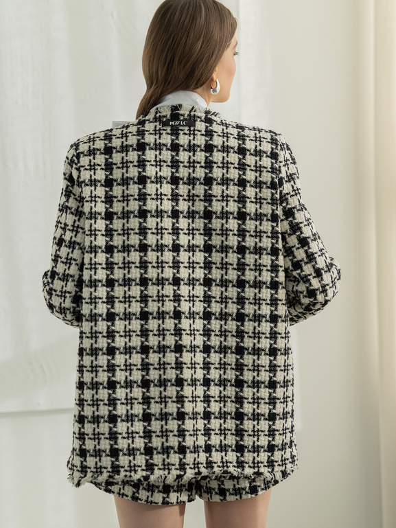 Marynarka w pepitkę czarna ecru