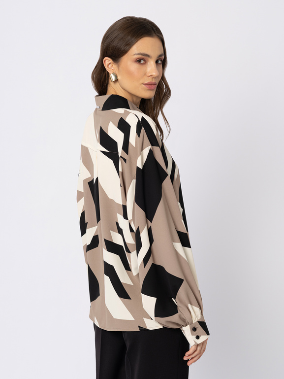 Beżowa koszula w czarno-ecru wzór Colmar