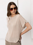 Bluzka z krótkim rękawem z domieszką kaszmiru beżowa