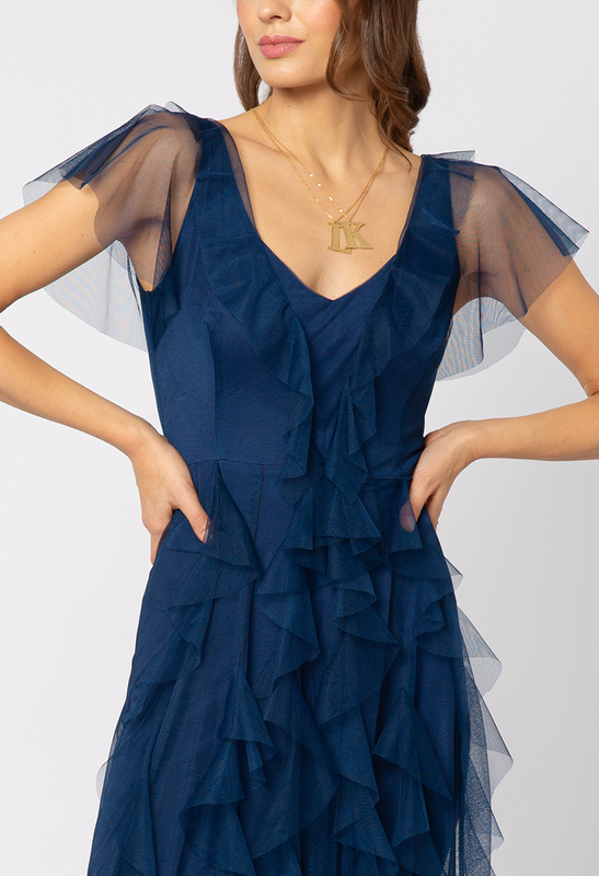 Granatowa sukienka z siatki z falbanami Malou