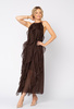 Długa czekoladowa sukienka z tencelu 