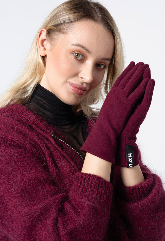 Bordowe rmateriałowe rękawiczki