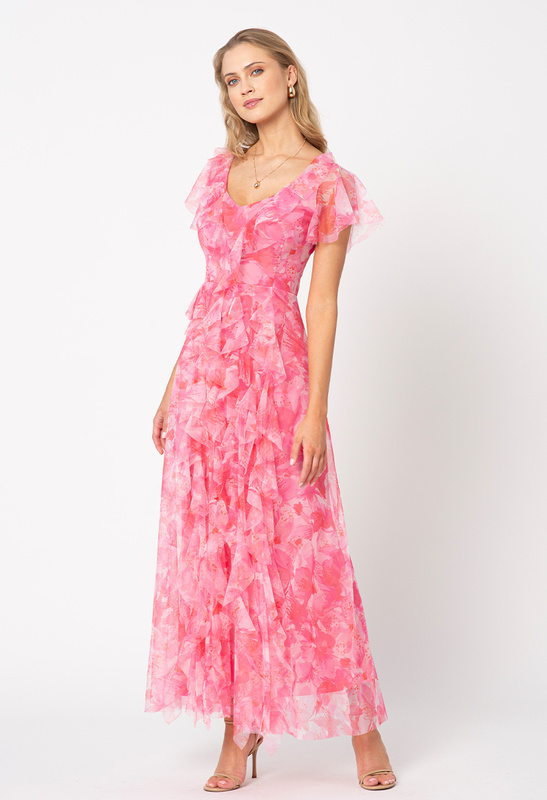 Sukienka z siatki w różowe kwiaty Malou