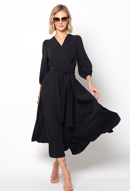 Czarna midi sukienka z paskiem Ophélie