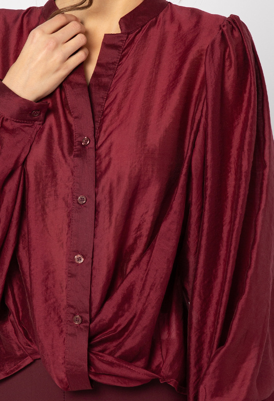 Bordowa koszula z layocellu z wiązaniem