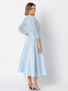 Błękitna sukienka z tafty z wiązaniem