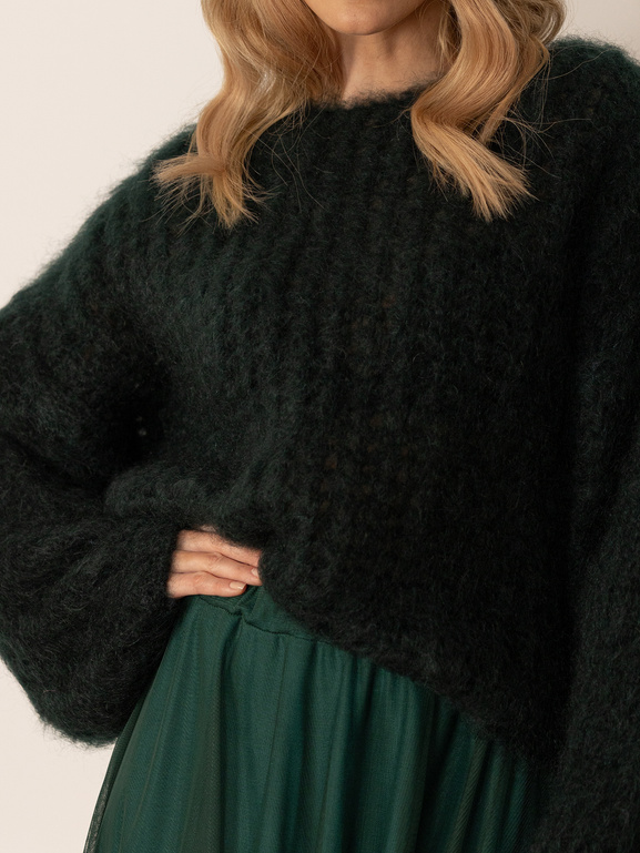 Zielony moherowy sweter z długim rękawem