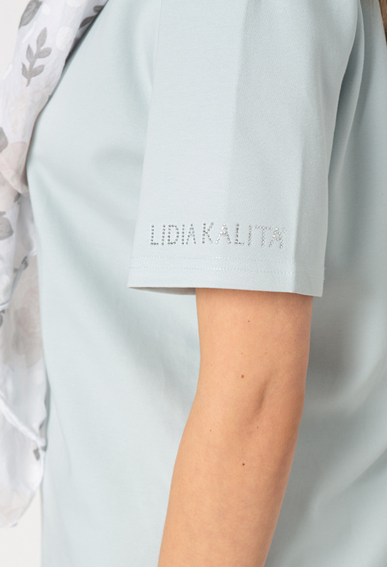 T-shirt w kolorze mięty w komplecie z szalem