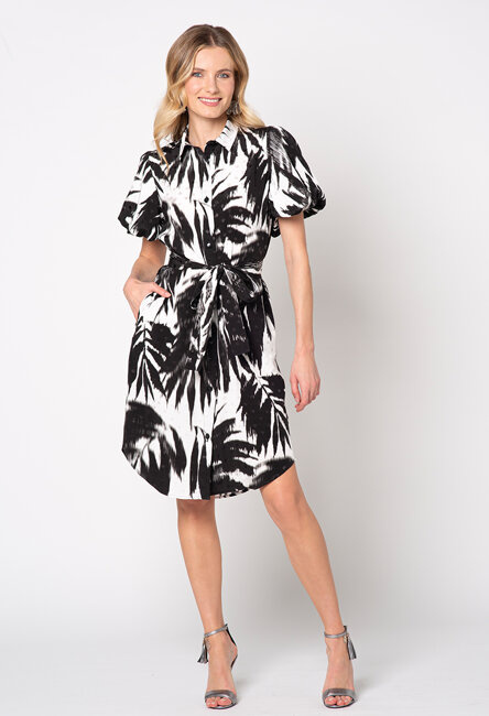 Sukienka z bufkami  w biało-czarne wzory Alegranza