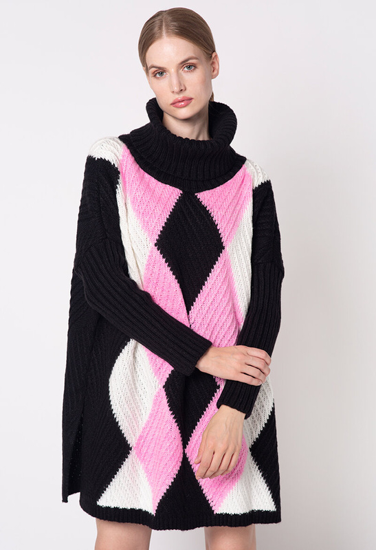 Sweter golf w różowe romby Tyrol