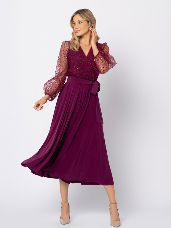 Burgundowa sukienka z cekinową górą Vivienne