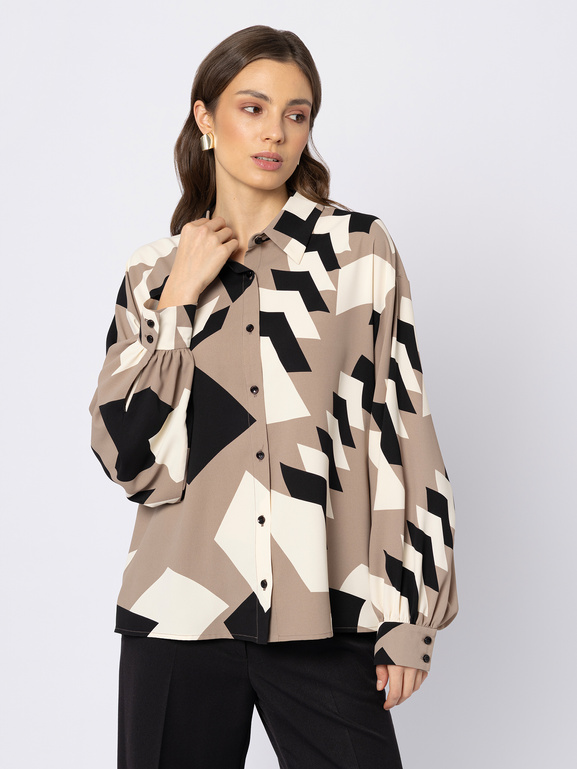 Beżowa koszula w czarno-ecru wzór